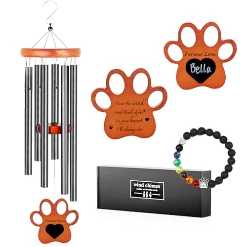 GDuolaPaws Personalized Pet Memorial Wind Chime, 26" Pawprint Dog Memorial Gift for Loss of Dog, 3-Pieces Dog Passing Away Gift Package with Sympathy Card & Bracelet — image 1