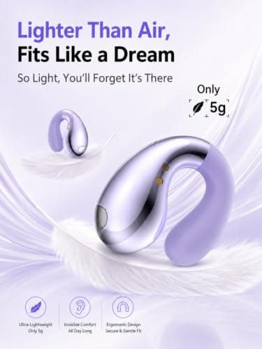 Ultra Open Ear Earbuds, Lightweight Clip On Headphones for Secure Daily Fit | Ultralight clip-on earbuds sit securely without sealing the ear canal, combining open comfort with a close, stable fit. view 6