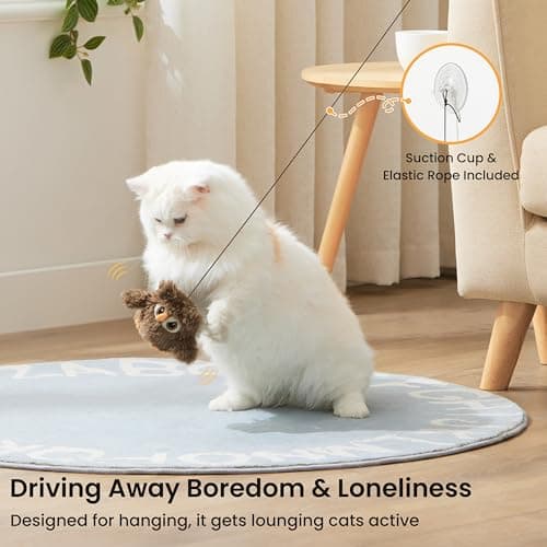 ZOMISIA Flappy Bird Cat Toy, Interactive Flapping Chirping Bird Cat Toy with Catnip Bag for Indoor Bored Alone Kitten, Automatic Rechargeable Touch Activated Owl Kitty Toy (No Flying), Brown view 3