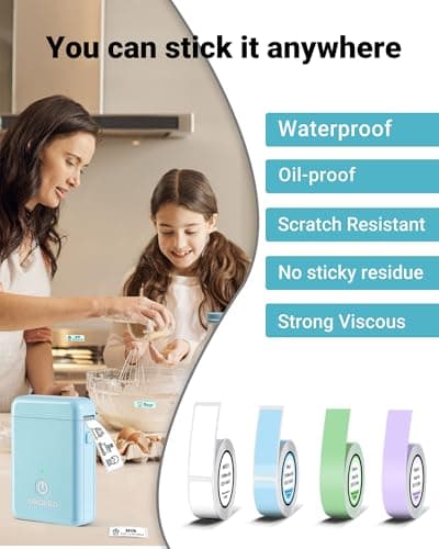 ORGBRO Label Maker Machine with Tape, Portable Bluetooth Label Printer for Home Office Organization, Support Pre-Cut & Continuous Labels, Inkless Thermal Small Labeler for School Kitchen, X1-Blue view 6