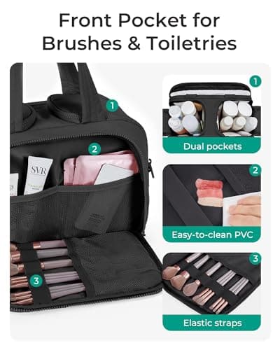 BAGSMART Travel Toiletry Bag, Lightweight Large Wide-open Travel Bag for Women, Puffy Cosmetic Makeup Bag Organizer with Handle for Accessories,Essentials, Toiletries, Black view 2