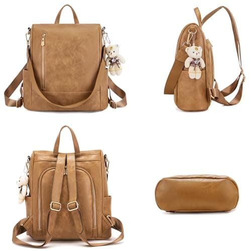 Soperwillton Women Fashion Backpack Purse Anti-Theft Leather Shoulder Bag Travel Multi Pockets Handbag Wallet Set 3pcs view 3