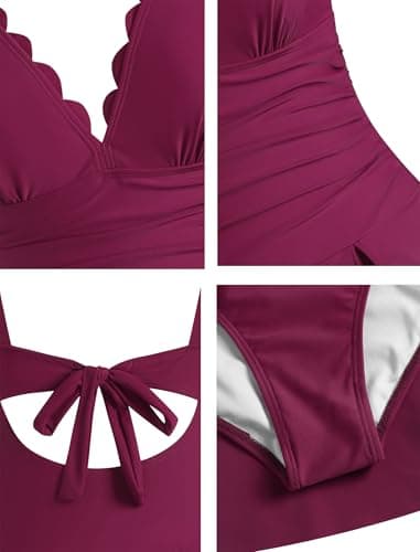 ZAFUL One Piece Swim Dress Swimsuits for Women Scallop Tummy Control Swimdress Tie Knot Swim Skirt Swimwear Bathing Suit view 6