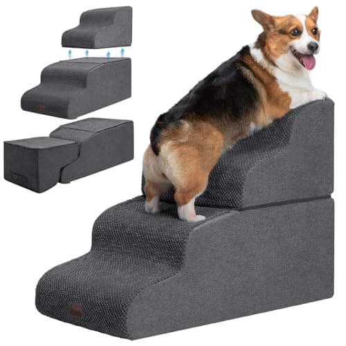 Garnpet Dog Stairs for High Beds, 4-Step Dog Steps for Small Dogs and Cats, Foldable Pet Stairs for High Bed Climbing, Non-Slip Balanced Pet Step Indoor, Dark Grey — image 1