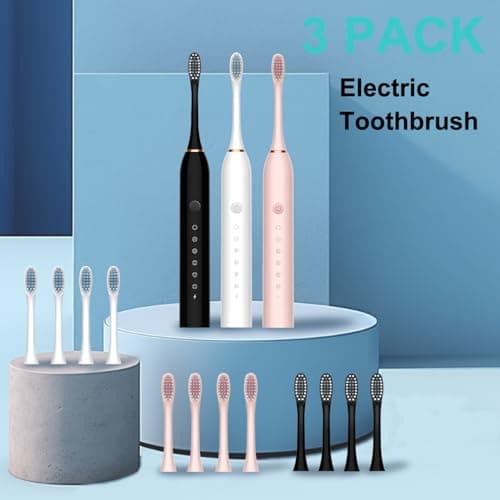 MSETGRD 3 Pack Electric Toothbrush with 6 Modes, Rechargeable Toothbrushes with 12 Brush Head, Fast Charge 2 Min and 30s Timer Toothbrush view 3