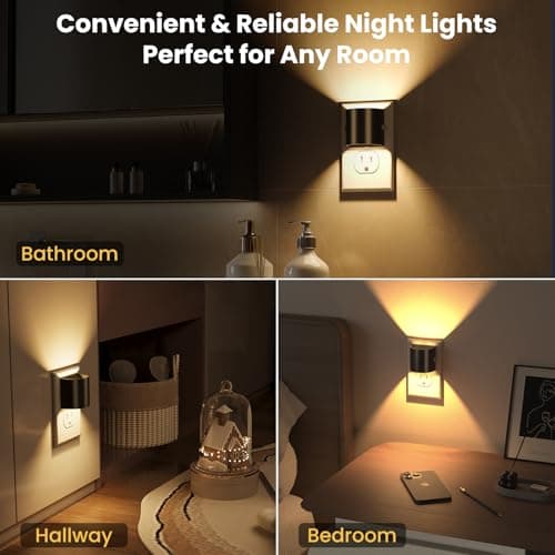 Night Lights Plug into Wall, LED Night Light 2 Pack, Soft Glow Night Lights with Dusk to Dawn Sensor, 3-Level Dimmable Nightlight, Up & Down Lighting Night Lights for Bedroom, Bathroom, Hallway view 5