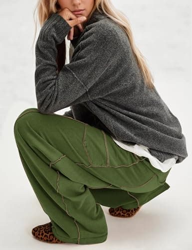 MSBESYOR Wide Leg Barrel Sweatpants for Women Baggy Palazzo Pants Drawstring High Waist Color Block Lounge Sweat Pant view 5