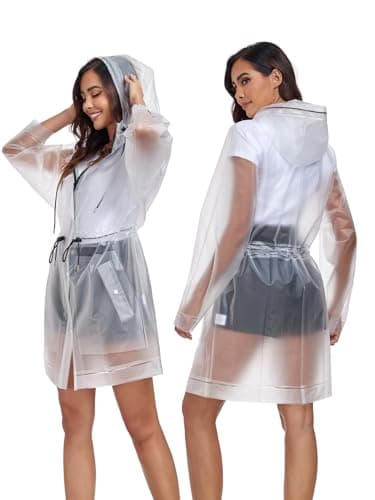 L-Rain TPU Clear Rain Coat for Women - Waterproof Packable Fashion Rain Poncho with Hood Reusable Raincoat view 3