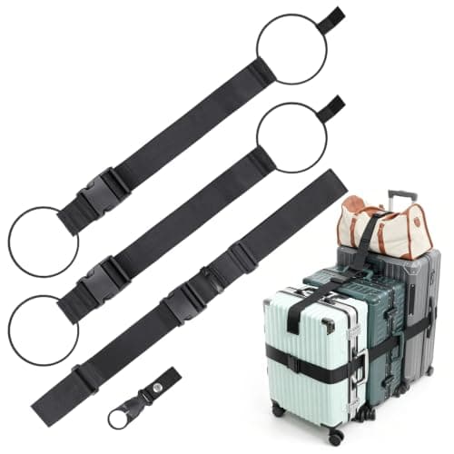 Vigorport Luggage Straps for Suitcases 3 PCS, Adjustable Elastic Tick Rope 2 Short & 1 Long Luggage Belt for Connecting Multiple Suitcases and Bags with Bottle Clip, Add A Bag Luggage Connector Strap — image 1