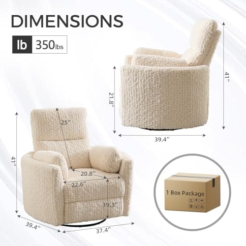 Power Swivel Glider Rocking Recliner Nursery Chair with 2 Pillows, Electric Rocker Reclining Chairs with Type-C & USB Charger Port for Living Room, High Back Barrel Armchair for Bedroom, Beige view 2