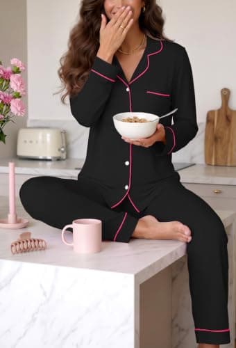 Ekouaer 2 Pack Womens Pajamas Set Button Up Pjs Loungewear Set view 5