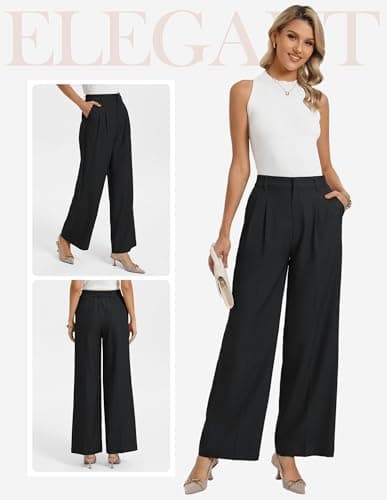 GRACE KARIN Women's Wide Leg Work Pants, Wrinkle Free High Waisted Trousers with Pockets, Business Casual Office Slacks view 2