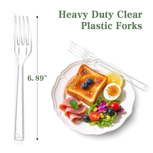 Funnydin 360 Count Plastic Forks - 6.89 Inch Disposable Forks, Heavy Duty Clear Plastic Forks, BPA-Free, Heat Resistant Plastic Silverware, Suitable for Party, Picnic, Events and Everyday Use view 3