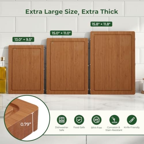 3Pcs Formaldehyde Free, Glue Free, Bamboo Cutting Board Set for Kitchen view 3