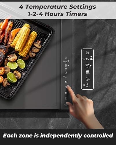 Food Warming Mat with Dual Heating Zones, 4 Temp Settings, Silicone Easy-Clean, Auto Shut-Off, Timer, Child Lock, Portable for Buffet, Party & Travel, 350W, 120V(AC), (Gray, Large) view 2