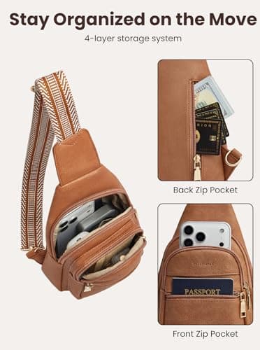 Botimmy Women Crossbody Sling Bag with Anti-Theft Pocket, Small Vegan Leather Travel Backpack, Adjustable Strap Chest & Waist Bag for Everyday, Travel & Shopping Brown view 4