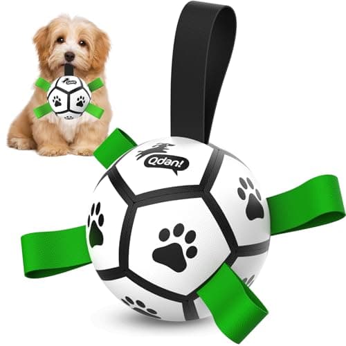 QDAN Dog Toys Soccer Ball with Straps, Interactive Toys for Tug of War, Puppy Birthday Gifts, Dog Water Toy, Durable Balls World Cup for Small Dogs（5 Inch）