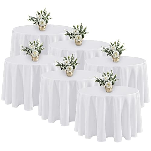 Fitable 6 Pack White Round Tablecloths - 120 Inches in Diameter - Stain Resistant and Washable Table Clothes, Polyester Fabric Table Covers for Wedding, Party, Banquet, Formal Events view 1