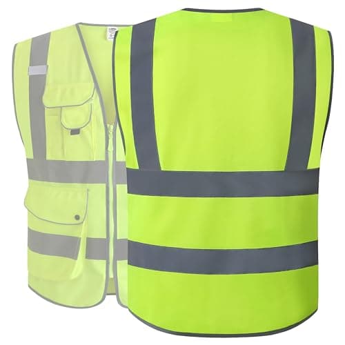 JKSafety 9 Pockets Class 2 High Visibility Zipper Front Safety Vest With Reflective Strips,Meets ANSI/ISEA Standard (Large, 150-Yellow) view 2