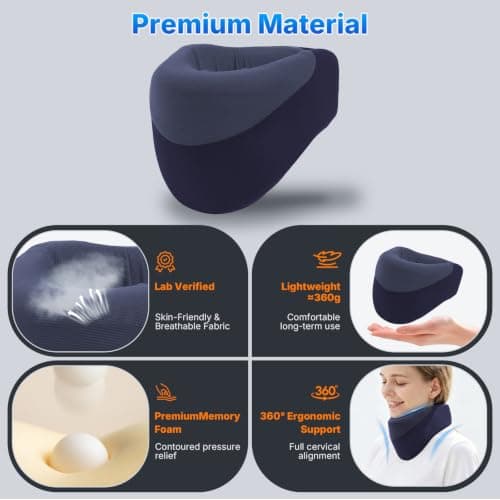 Yunari 3-in-1 Cordless Heated Neck Brace with Airbag Traction, Blue Medium | Smart Cyclic Airbag Lift Adjusts Height for Neck Support, Memory Foam Cervical Collar Helps Distribute Pressure, Storage Bag view 6