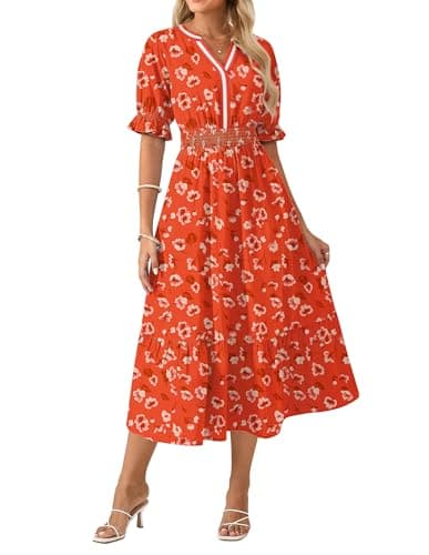 GRACE KARIN Womens Summer Floral Maxi Dress 2026 Casual Ruffle Short Sleeve Boho Dress A Line Flowy Dresses with Pockets — image 1