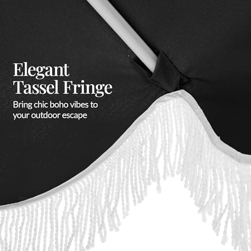 Best Choice Products 9ft Fringe Market Patio Umbrella – Outdoor Boho Tassel Sunshade for Table, Pool, Deck, Backyard – UPF50+, Easy Tilt, Heavy Duty Steel Pole & Ribs - Black view 4