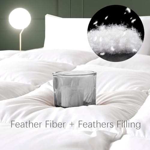 Down Comforter Queen Size – All Season Medium Weight Fluffy White Duvet Insert, Warm Feather Bedding, Soft 100% Cotton Cover, 90x90 Inch view 6