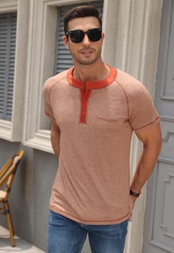 KUYIGO Mens Henley Short Sleeve T Shirt Casual Button Basic Tee Shirts Summer with Pocket view 2