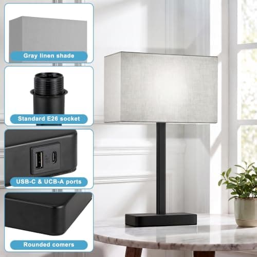 Touch Lamps for Nightstand Set of 2, Lamp for Bedroom Living Room with USB | 3 Way Dimmable, Night stands Lamps for Bedside, USB-A, TYPE-C, End Table & Desk Light, Modern Home Decor view 4