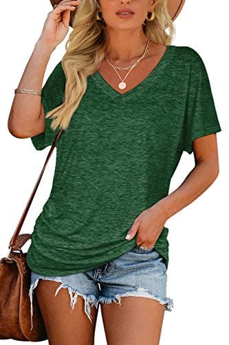 WIHOLL Womens Summer T-Shirts Short Sleeve V Neck Dolman Tops with Side Shirring Loose Fit Shirts Spring Fashion view 2