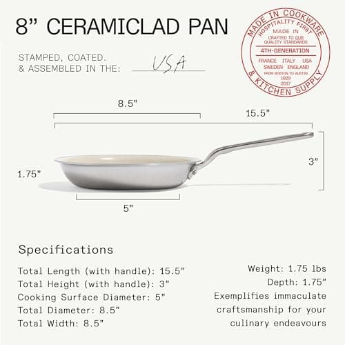 Made In Cookware - 3-Piece (Includes 8", 10", 12") Ceramic Non Stick Frying Pan Set (Discontinued CeramiClad 1.0) - 5-Ply Stainless Clad with Stay-Cool Handle - Professional Cookware view 3