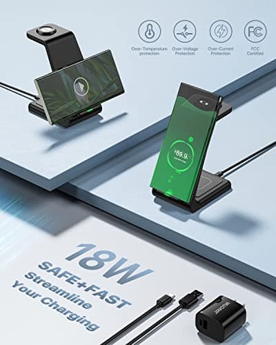 Intoval Wireless Charger,Wireless Charging Station for Samsung Galaxy Phone/Watch/Buds,fit for Galaxy S25/S24/S23/S22,Note20/10/Z Fold/FLI,Watch 8/7/6/5/4/Active 2/1, Buds3/2/Pro/Live(S3,Black) view 4