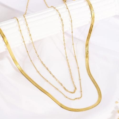 JNZSSWHJJH Gold Chain Necklace for Women - 18K Gold Plated Gold Chain Necklace Layered Herringbone Rope Snake Paperclip Chain Necklaces Dainty Gold Chain Necklace for Women Gold Jewelry Gifts view 6
