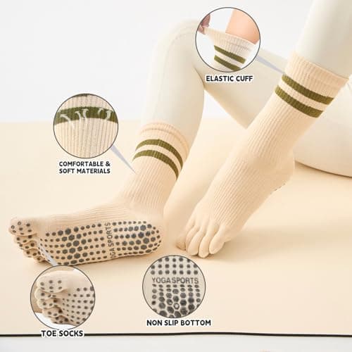 CIENCHENSOX Pilates Socks for Women, Non Slip Yoga Five Toe Grippy Socks for Hospital Barre Sticky Gym Slipper Socks 4 Pairs view 2