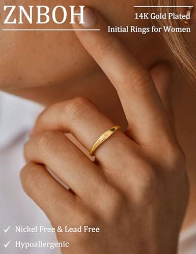 ZNBOH Gold Initial Rings for Women Non Tarnish 14K Gold Plated Stackable Letter Ring Dainty Pinky Wedding Bands Thumb Rings Thin Knuckle Stacking Cute Capital Letter Alphabet Jewelry Gifts Size 6-10 view 2