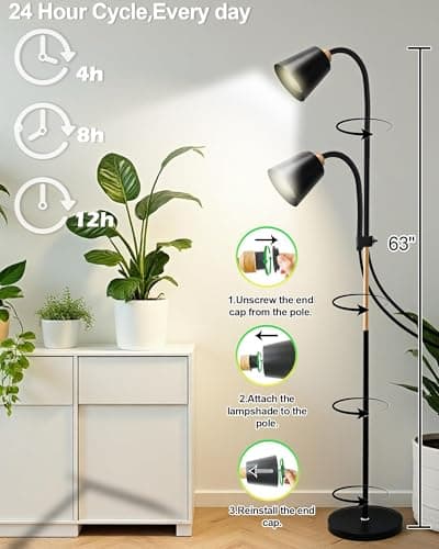 Arikashin Standing Plant Grow Light, LED Growing Light Full Spectrum for Indoor Plants，4/8/12H Timer, 10-Level Brightness,Flow Grow Light for Tall Large Indoor Plants view 3