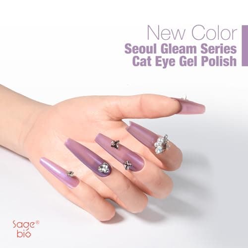 SAGEBIO Cat Eye Gel Nail Polish 15ml Amethyst Glow, Magnetic Shimmer Glass Bead Effect, UV LED Soak Off Nail Gel, Ideal for DIY Home Use view 2