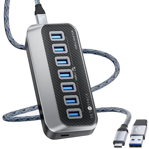 USB Hub for Laptop, SETMSPACE USB Splitter with 7 Port USB 3.2 10Gbps Transfer, USB Port Hub with 2 in 1 Cable 19in, Multiple USB Port for Laptop, iMac, MacBook, Dell, Xbox — image 1
