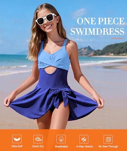 MFAVIP Girls One Piece Swimsuit Padded with Ruffle Skirt Girls Bathing Suit Adjustable Straps Teen Swimwear 9-16 view 4