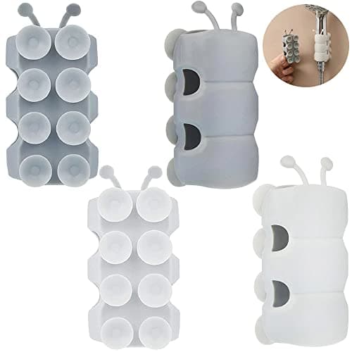 4 Pack Vacuum Suction Cup Shower Head Holders, Junvaia Silicone Strong Suction & Waterproof Showerhead Holder, Bathroom Handheld Shower Holder, Removable Wall Mounted Suction Bracket (2 White, 2 Grey) — image 1