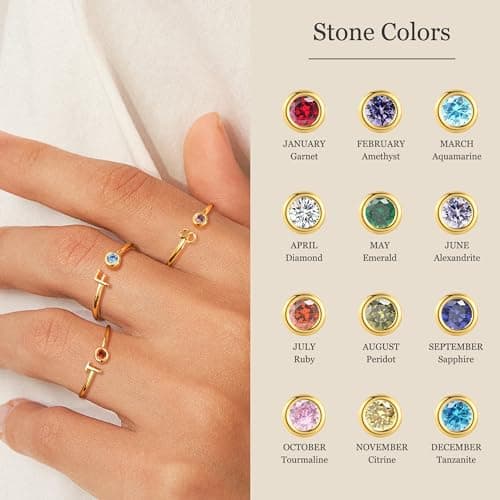 ZNBOH Gold Birthstone Initial Rings for Women Non Tarnish Dainty 14K Gold Plated Adjustable Letter Ring for Women Stackable Cute Thumb Pinky Fashion Unique Open Simple Birthday Gifts Jewelry view 4