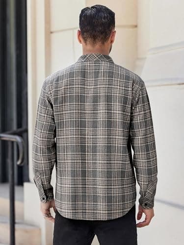 BAYAMO Men's Flannel Button Down Shirt Casual Plaid Long Sleeve Fall Jacket Lightweight Soft Tops with Pockets Grey XL view 3