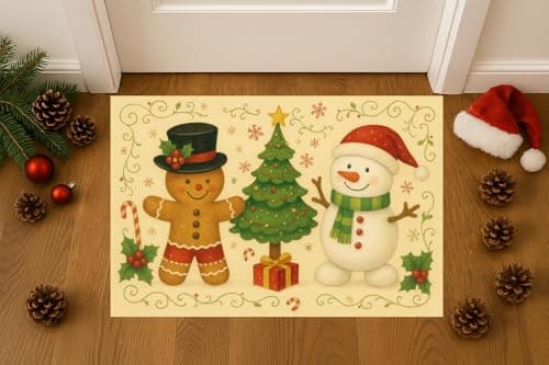 Carastora Christmas Snowman and Gingerbread Man Pattern Decorative Doormat/Anti-Fatigue Mat, 20 x 31in. Suitable for Indoor and Outdoor Porch Decoration, Housewarming Gifts, and Holiday Presents. view 2