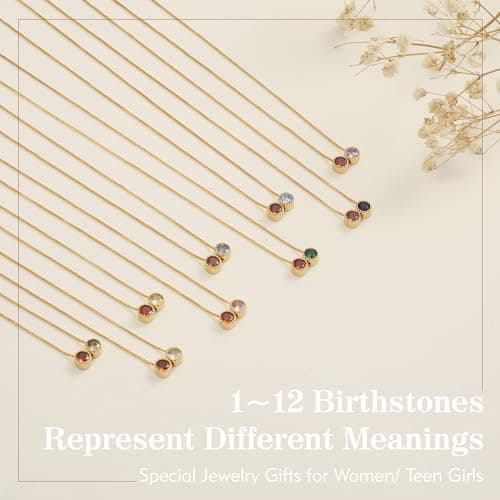 Sistble Birthstone Necklace for Women, Birthday Gifts for Women 14K Gold Necklaces for Teen Girls Dainty 1 to 12 Birthstone Christmas Gift Stocking Stuffers Valentines Mothers Day Jewelry view 6