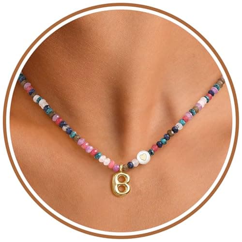 Sistble Initial Necklaces for Women Girls Birthday Gifts Summer Beach Colorful Beaded Necklace Bubble B Initial Letter Necklace for Women Handmade Gemstone Jewelry Gifts for Daughter Sister — image 1