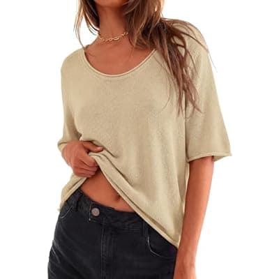 BTFBM Summer Sweaters for Women Lightweight 2026 Summer Oversized Short Sleeve Knitted Pullover Casual Loose Spring Tops