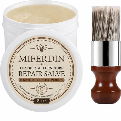 Miferdin Wood & Leather Furniture Repair Salve with Brush, 8oz | Leather Cleaner & Conditioner, Furniture Polish & Restorer, Woot Scratch & Stain Remover for Couches, Tables, Cabinets, Boots — image 1