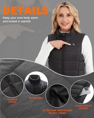 Vestego Heated Vest Women with Battery Pack Included, Winter Outdoor | 6 heating zones, 3 temp levels, UL2056 certified battery pack, lightweight washable, for commute outdoor camping dog walks view 5