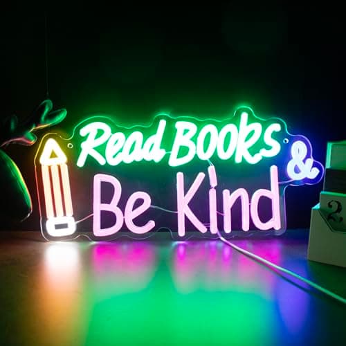 Read Books and Be Kind Neon Sign, Adjustable Pencil Neon Light Student LED Neon Light, Colorful Neon Light Up Sign for Classroom Bookstore Library Study Room 15.35 x 7.09 inch view 4