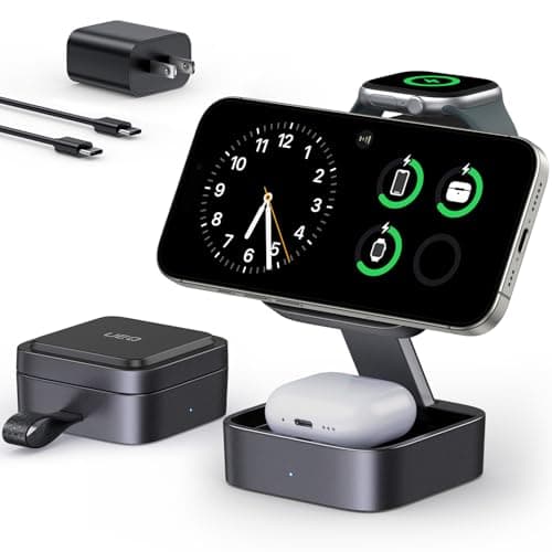 UEQ 3 in 1 Wireless Charging Station for Apple Devices,Compatible with MagSafe Charger Stand,Foldable Fast Travel Magnetic Wireless Charger for iPhone 17 Air 16 15 14 13 12,Apple Watch&AirPods Pro — image 1